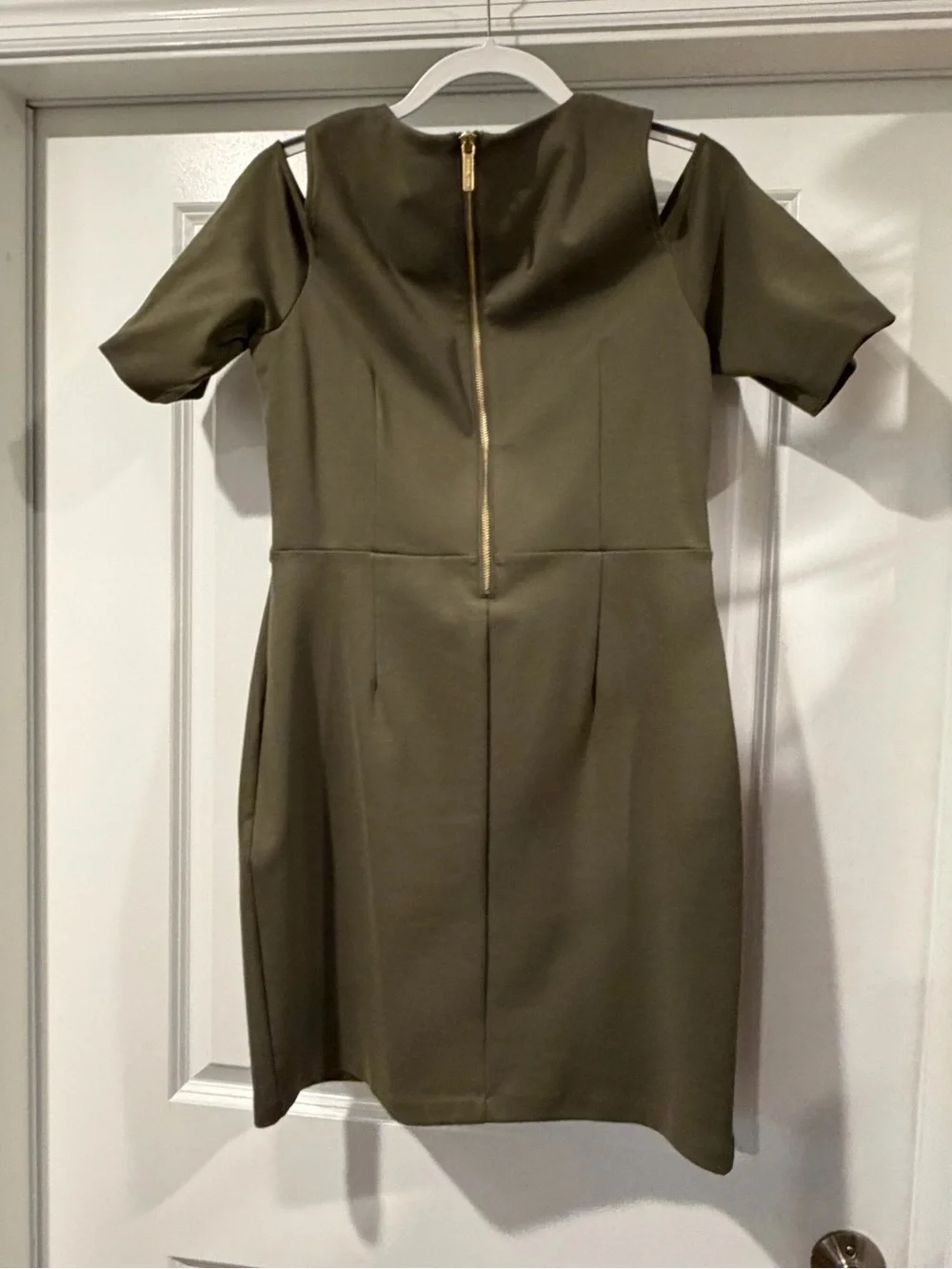 Michael Kors Olive Green Cold-Shoulder Belted Mini Dress